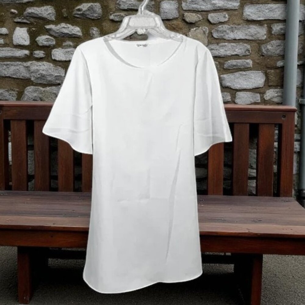 Carole Christian Scoop Neck Kimono Sleeve Shift Dress White Modest Summer Dress